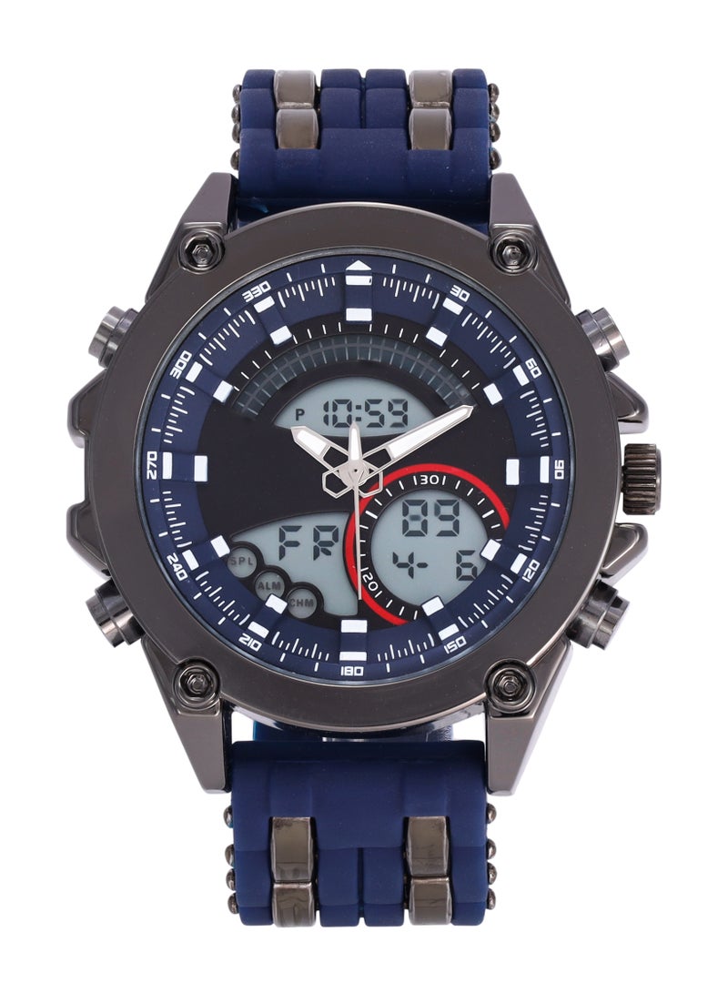 ANDIAMO Men's Digital+Analog Silver Case Silicone Strap Watches - Image 1