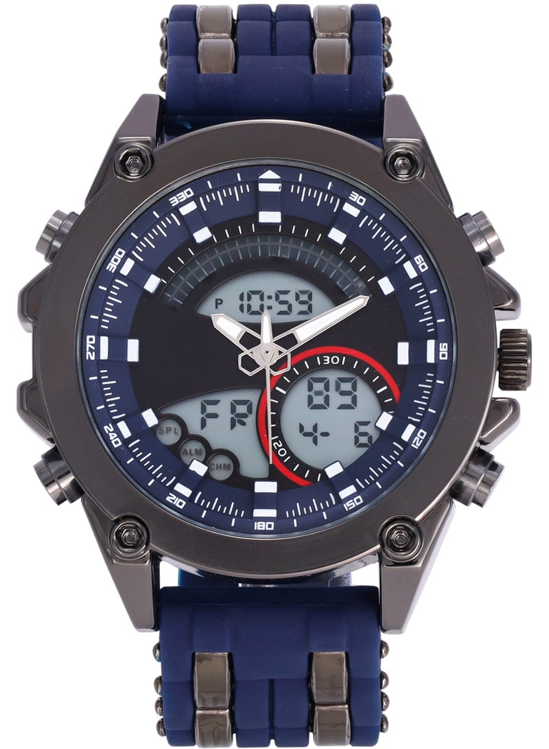 ANDIAMO Men's Digital+Analog Silver Case Silicone Strap Watches - Image 2