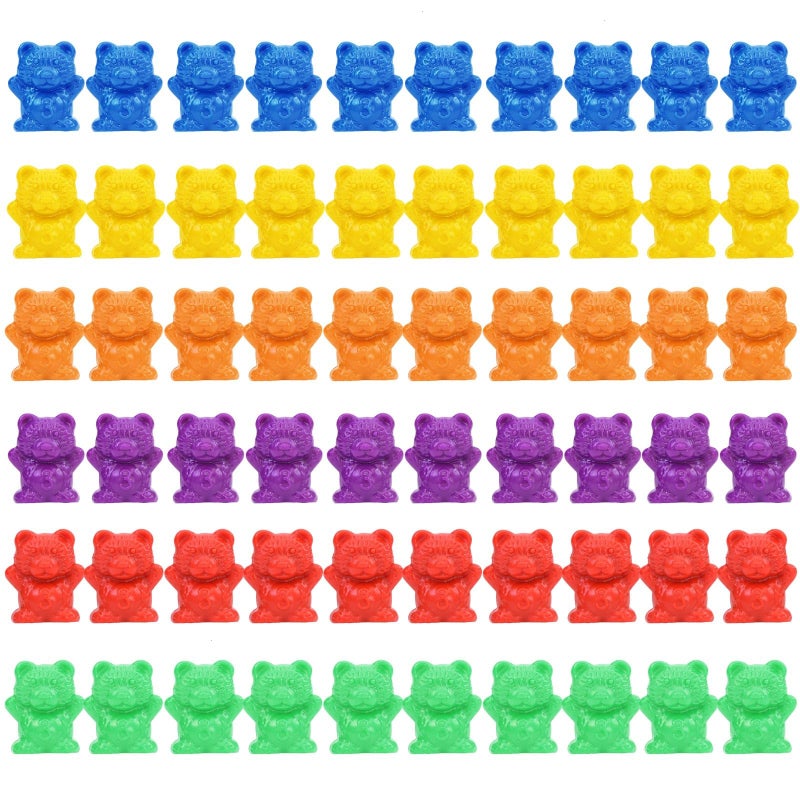 Timoo Colored Counting Bears, 60 PCS Color Sorting Bears (Green & Purple & Blue & Orange & Red & Yellow) - Image 1