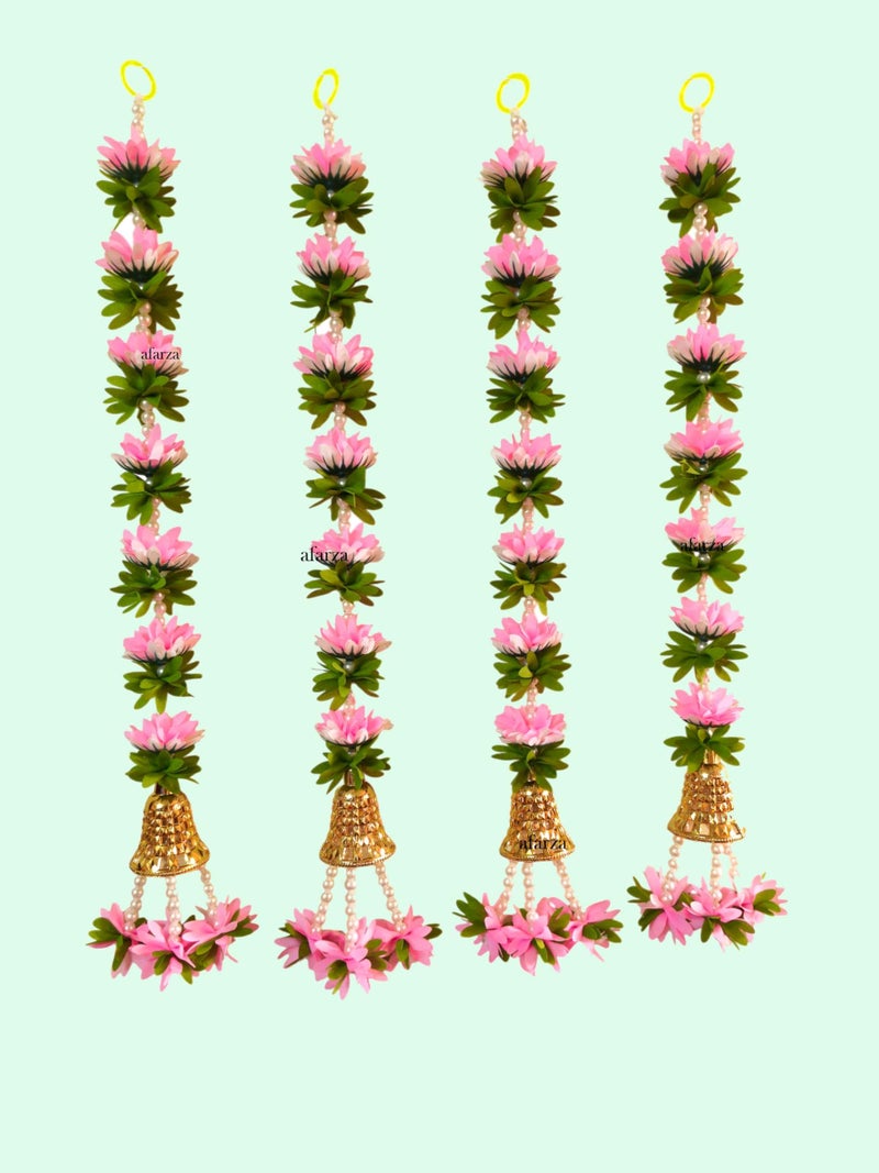 afarza Toran Garland Backdrop Bell Wall Hanging for Door Entrance Home Festival Decoration Handmade Pooja Gift 20 Inch 4 Pieces (BABYPINK) - Image 2