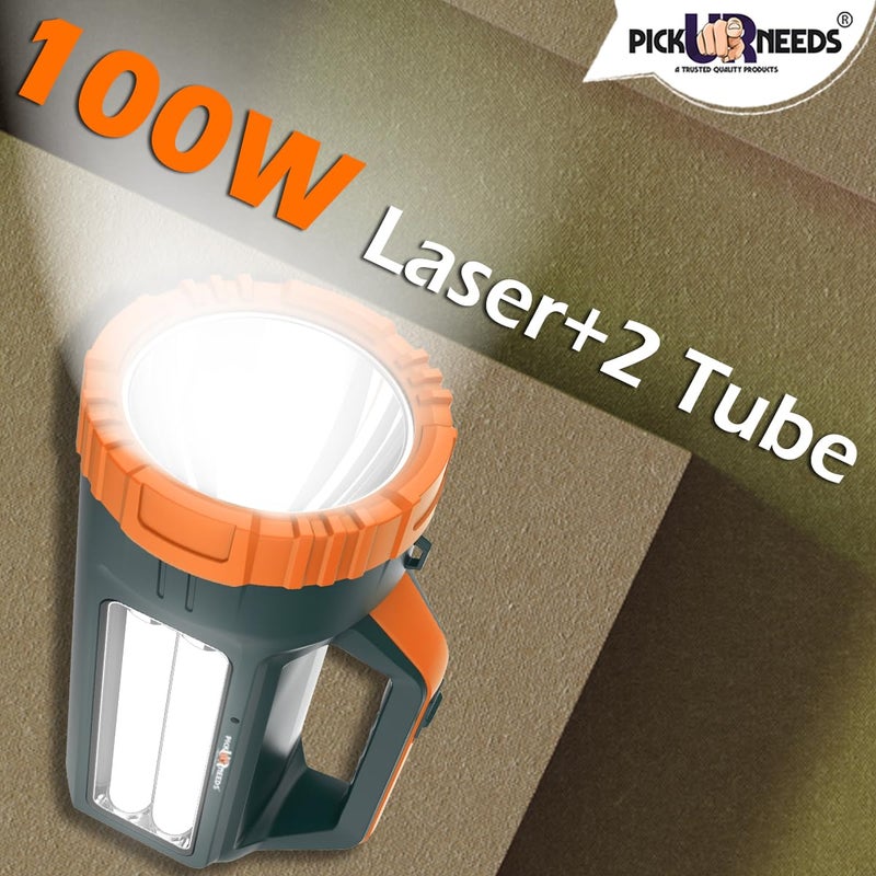 Pick Ur Needs Pick Ur Needs Emergency Rechargeable Long Range Search Torch Light 100 Watt Side 2 Tube Orange - Image 2
