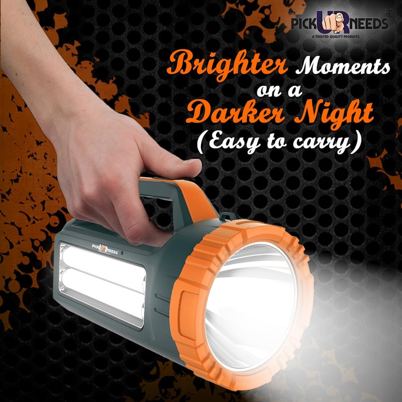 Pick Ur Needs Pick Ur Needs Emergency Rechargeable Long Range Search Torch Light 100 Watt Side 2 Tube Orange - Image 4