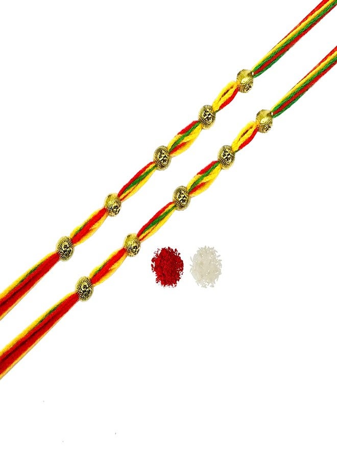 Evisha 2 Pcs Om Moli Thread Bracelet Rakhi For Brother | Rakhi Combo-220-Two | Red - Image 1