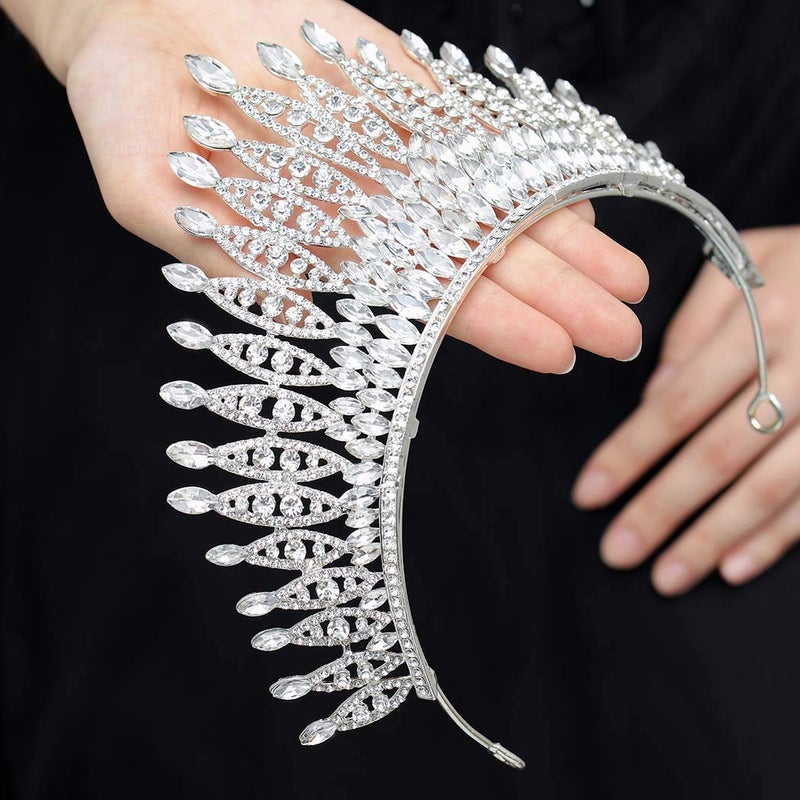 Aceorna Baroque Crowns and Tiaras Crystal Bride Wedding Queen Crowns for Brides and Bridesmaids Rhinestones Silver Tiara Decorative Bridal Princess Tiaras Hair Accessories for Women - Image 4