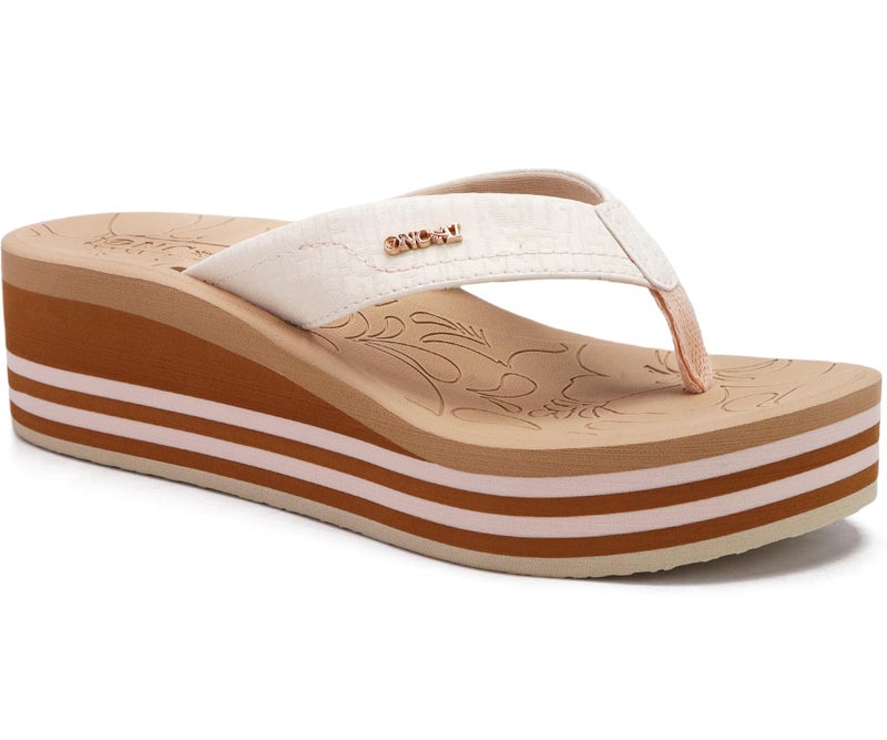 ONCAI Women's Platform Wedge Flip Flops Sandals Size 5 Trendy Dressy Summer Beach Vacation Pool Beige Thong Chunky Sandalias Comfy Cute Thick Waterproof Arch Support Rubber Foam Soles - Image 1