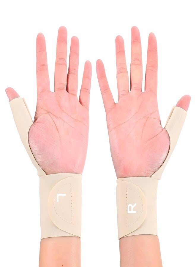 Wanmu 2 Pcs Thumb Wrist Brace Compression Sleeve for Women and Men, Elastic Protector Support Glove Fits Both Hands for Arthritis Pain Relief, Tendonitis, Sprains, Sports (Skin Color) - Image 1