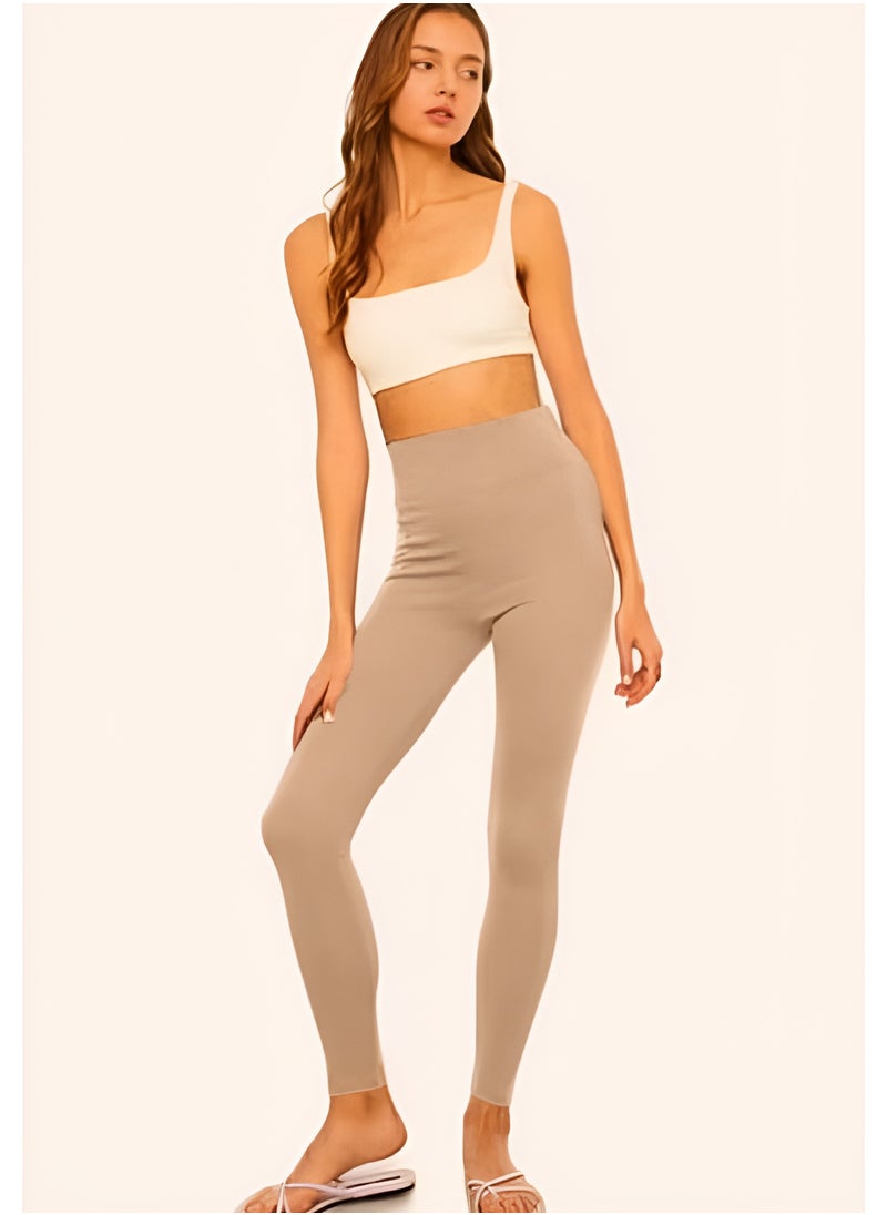 trendyol Stone High Waist Basic Elastic Waist Interlock Knitted Leggings TWOAW20TA0047 
