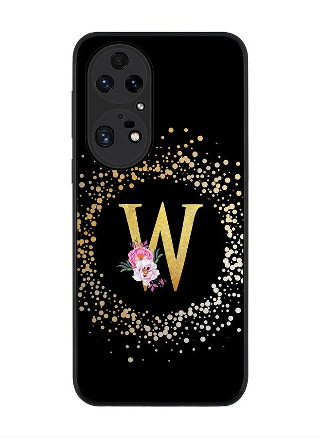 Stylizedd Rugged Black edge case for Huawei P50 Pro, Slim fit Rubber Edges Thin Cover -  Custom Monogram Initial Letter Floral Pattern Alphabet - W  (Black ) - Image 1