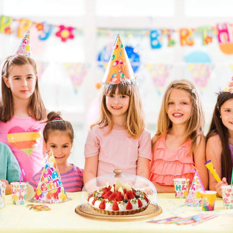 REPLEX Dessert Cloche with Base Cake Stand Glass Display Dome with Bamboo Serving Tray Dessert Cake Cover Display with Base - Image 4