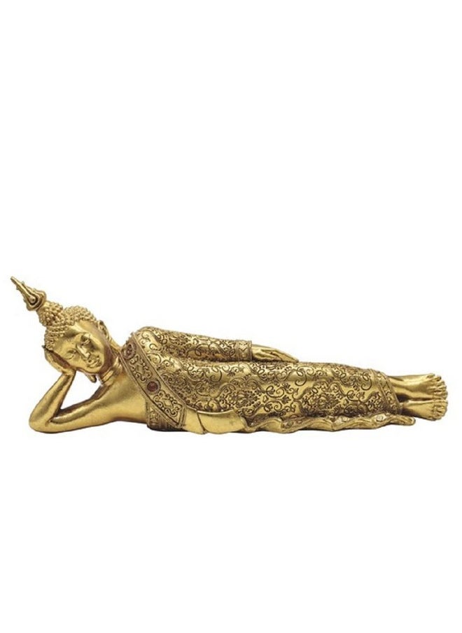 ICE ARMOR 14 W Gold Reclining Thai Buddha Statue Feng Shui Decoration Religious Figurine Office Desk/Home/Living Room/Table Decor Perfect House Warming Gifts For New Home 