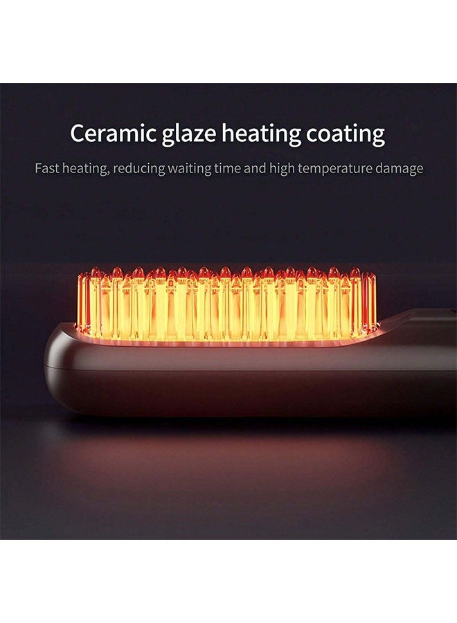 Cordless Portable Hair Straightening Brush, 3 Adjustable Heat Settings, Wireless Hair Straightener Comb for Travel (Pink) - Image 4