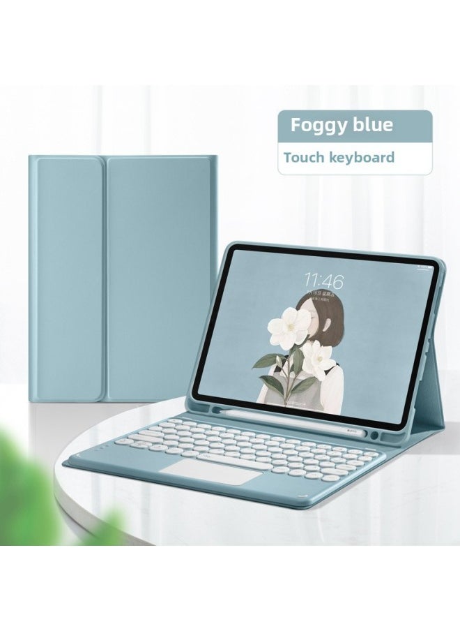 2022 For IPad 10th Generation Round Hat Bluetooth Touch Keyboard 10.9 With Pen Slot Leather Case 13 Keyboard Mouse 11 Inch-Color:Fog Blue + Blue Touch-Product Type:ipad7/8/9 [10.2 Inch]/Air3/Pro [10.5 Inch] Universal  - Image 1