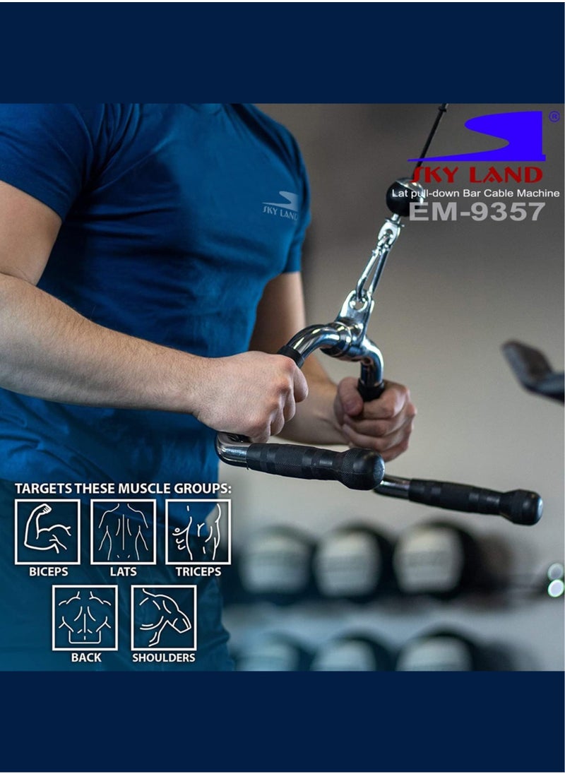Sky Land Multi Exercise Bar Cable Attachment | Lat pull-down Bar Cable Machine Attachments Tricep Press Down Bar | Revolving Straight Curl Pulldown Bar with Rotating & Rubber Handle Grips  - Image 5