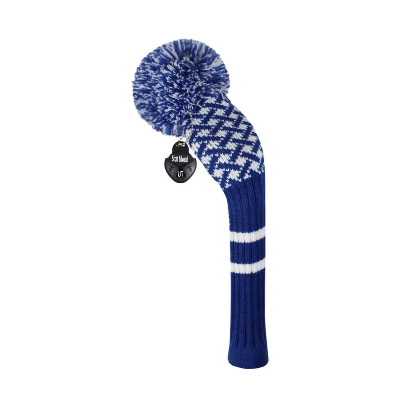 Scott Edward 1PCS Knit Pom Pom Hybrid(UT) Club Protector Golf Club Cover with Rotating Number Tags,Soft,Portable(Blue Reticulated) - Image 2