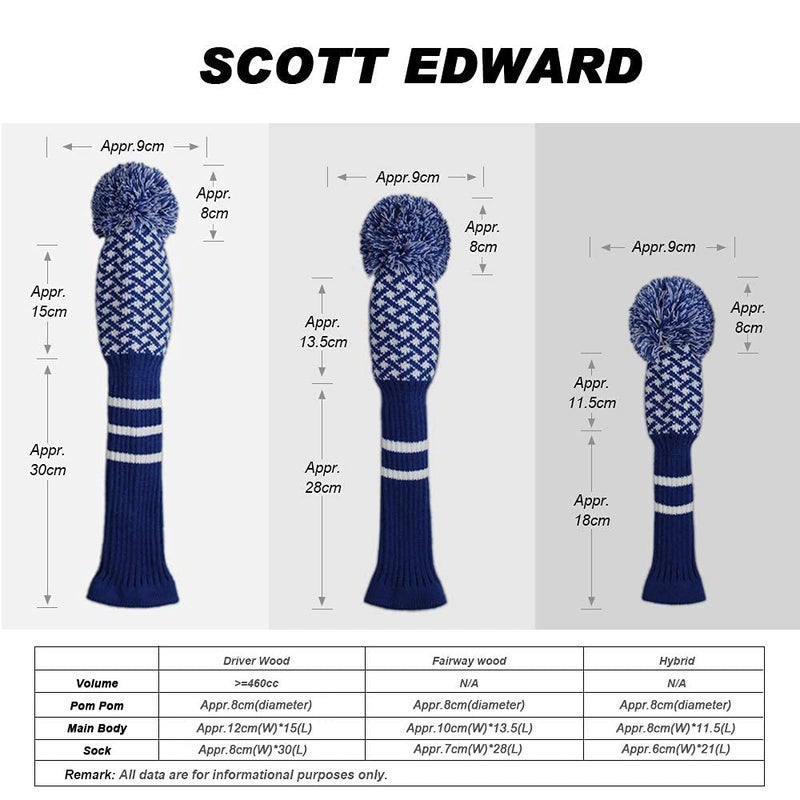 Scott Edward 1PCS Knit Pom Pom Hybrid(UT) Club Protector Golf Club Cover with Rotating Number Tags,Soft,Portable(Blue Reticulated) - Image 4