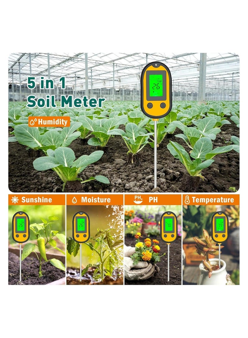 Generic Soil Ph Tester, Soil Moisture Meter, 5-in-1 Soil Test Kit, Plant Moisture Meter for Soil Moisture/pH/Light/Temperature for Lawn Care Flower, Garden, Potted Plants, Soil Tester for Garden Lawn Farm  - Image 5