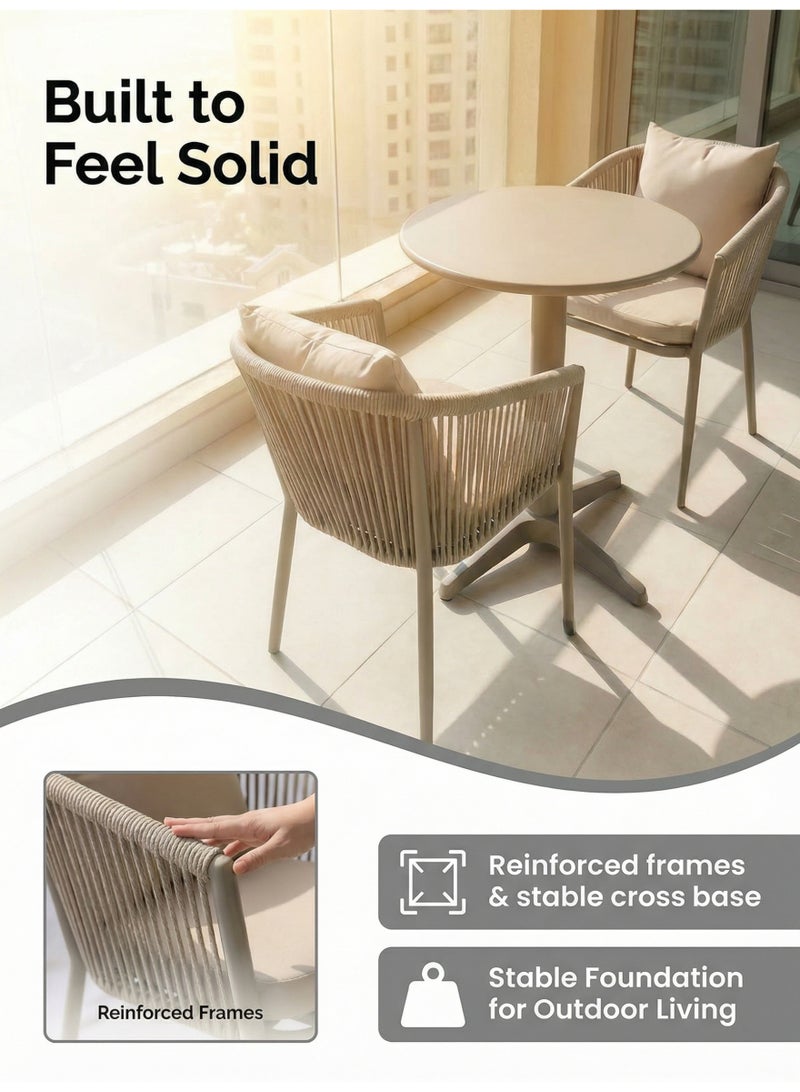 SUNRISE 2 Pcs Outdoor Patio Chairs, Rope Dining Chairs with Cushions, Rust-Resistant Aluminium Frame, Fully Assembled, Champagne - Image 3