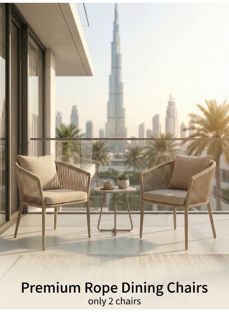 SUNRISE 2 Pcs Outdoor Patio Chairs, Rope Dining Chairs with Cushions, Rust-Resistant Aluminium Frame, Fully Assembled, Champagne - Image 2
