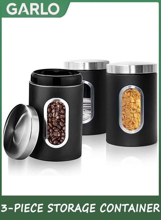 Garlo Tea Coffee and Sugar Canisters Set,Kitchen Organizers and Food Storage,Transparent Window Containers for Kitchen Food,Storage Container for Sugar,Coffee Beans,Tea,Candy,Cereal,Spices  - Image 1