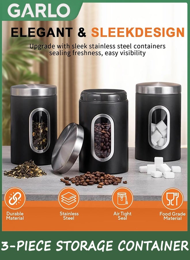 Garlo Tea Coffee and Sugar Canisters Set,Kitchen Organizers and Food Storage,Transparent Window Containers for Kitchen Food,Storage Container for Sugar,Coffee Beans,Tea,Candy,Cereal,Spices  - Image 2