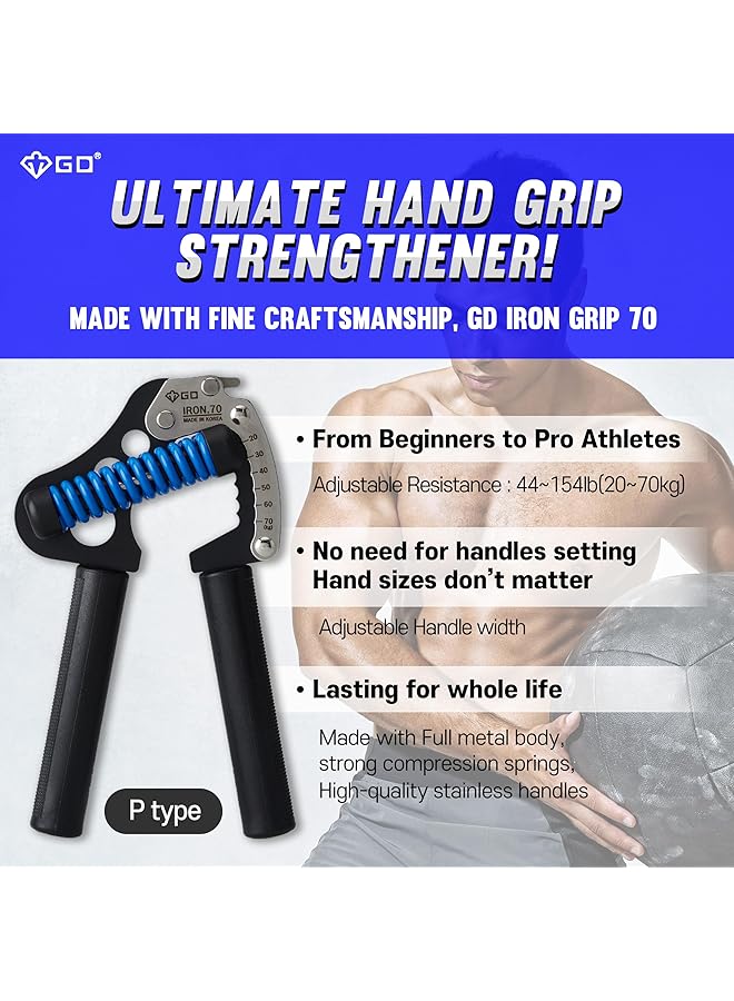 GD Iron Grip 70 Hand Grip Strengthener (Adjustable Hand Grip) Wrist and Forearm Strength Trainer Hand Strengthner - Image 2