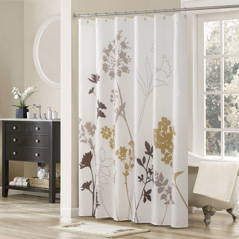 MVSUTA Silhouette Tan Flower Polyester Cream Fabric Plants Ivory Waterproof Brown Leaves Cloth Bath Shower CurtainBeige Floral Farmhouse Tree Bathroom Curtains72 W x 72 L