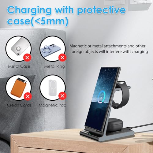 Phelinta Wireless Charger for Samsung S25 Ultra, Charging Station for Galaxy S25/S25 Edge/S24 Ultra/S24+/S24/S23/S22/Note 20/Z Flip 7/Fold 7, for Galaxy Watch 8/8 Classic/Ultra/7/6, Galaxy Buds 2 Pro/Pro - Image 4
