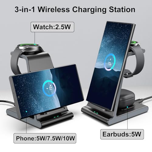 Phelinta Wireless Charger for Samsung S25 Ultra, Charging Station for Galaxy S25/S25 Edge/S24 Ultra/S24+/S24/S23/S22/Note 20/Z Flip 7/Fold 7, for Galaxy Watch 8/8 Classic/Ultra/7/6, Galaxy Buds 2 Pro/Pro - Image 3