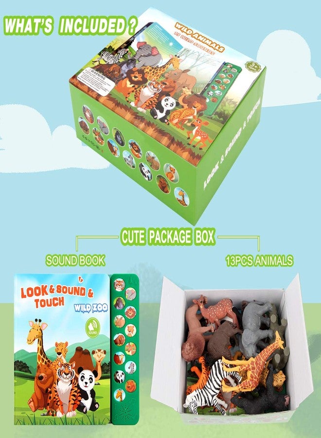 Tudoccy Safari Animals Figures Toys - 13 Realistic Wild Plastic Animal Figurines & Kids Sound Book - Educational Learning Toys Gift for 3 Years Old & Up Boys Girls Toddlers - Image 2