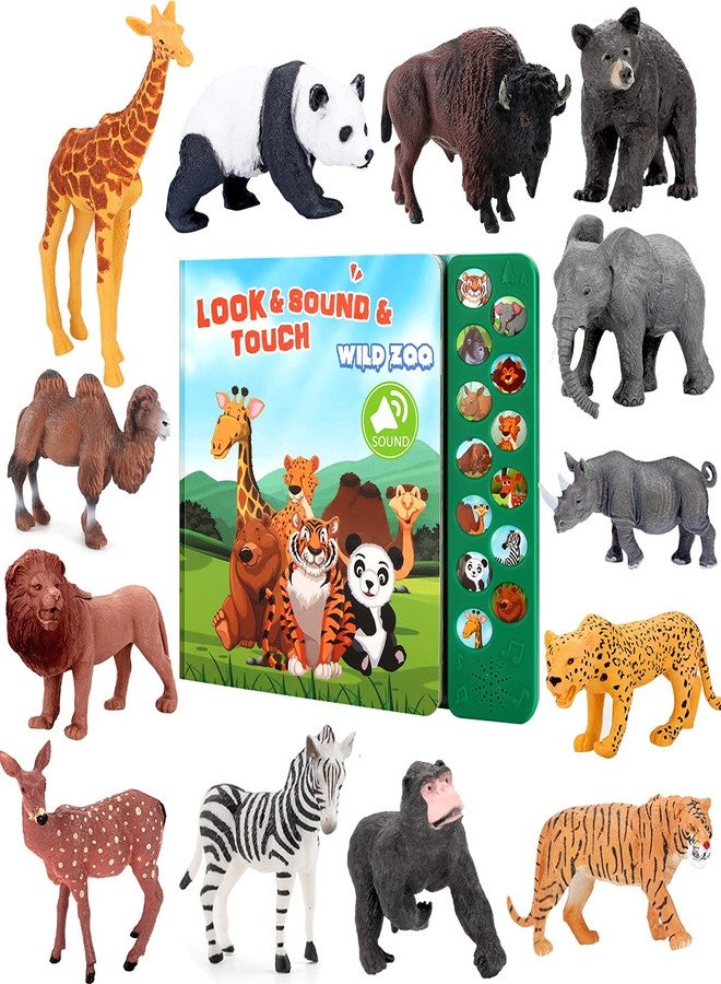 Tudoccy Safari Animals Figures Toys - 13 Realistic Wild Plastic Animal Figurines & Kids Sound Book - Educational Learning Toys Gift for 3 Years Old & Up Boys Girls Toddlers - Image 1