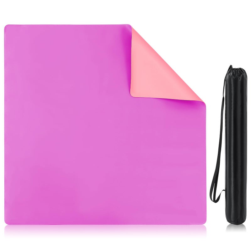 Sunnymove Leather 33 x 33 Mahjong Mat with Black Carrying Bag PU No Slip Noise Reduction Gaming Mat Mahjong Table Cover Accessories Gifts for Poker Board Games Dominoes Pink - Image 3
