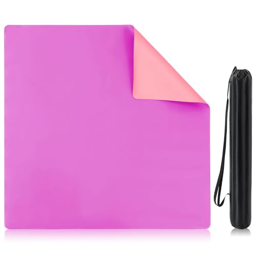 Sunnymove Leather 33 x 33 Mahjong Mat with Black Carrying Bag PU No Slip Noise Reduction Gaming Mat Mahjong Table Cover Accessories Gifts for Poker Board Games Dominoes Pink - Image 1