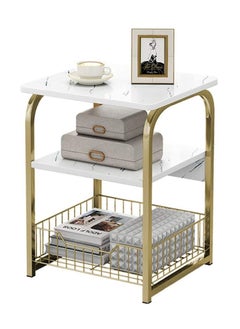 LEDIN End Table Sofa Side Table Bedside Desk Nightstand with Storage Basket for Living Room Bedroom Office Balcony White Easy to Assemble  - Image 1