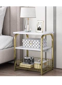 LEDIN End Table Sofa Side Table Bedside Desk Nightstand with Storage Basket for Living Room Bedroom Office Balcony White Easy to Assemble  - Image 2
