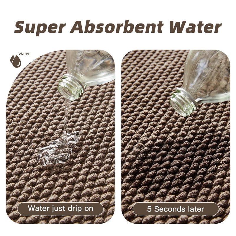 BULULOM Bathroom Rug - Soft and Absorbent Chenille with Rubber Backing  Quick-Dry Mat Washable Runner Rug for Shower Floor  Bathmat Accessories and Decor Brown 16""*24"" - Image 2