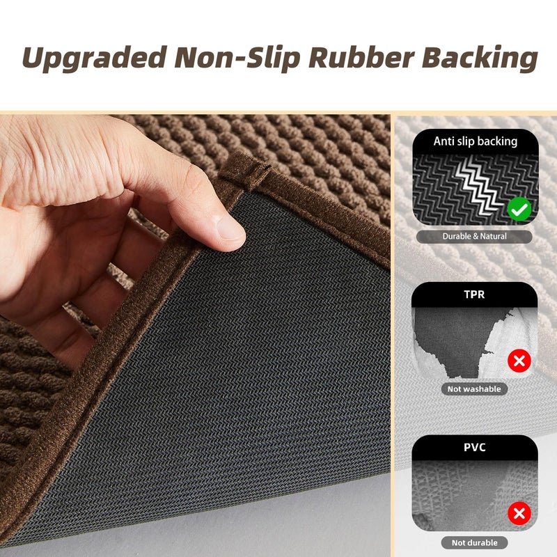 BULULOM Bathroom Rug - Soft and Absorbent Chenille with Rubber Backing  Quick-Dry Mat Washable Runner Rug for Shower Floor  Bathmat Accessories and Decor Brown 16""*24"" - Image 3