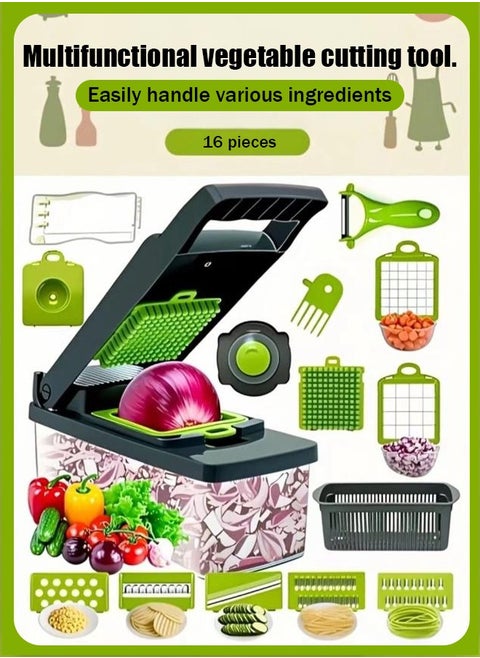 Multifunctional16-in-1   Vegetable Chopper French Fry Chopper Kitchen Utensils Vegetable Chopper Multifunctional Dicer Shredder Shredder Slicer