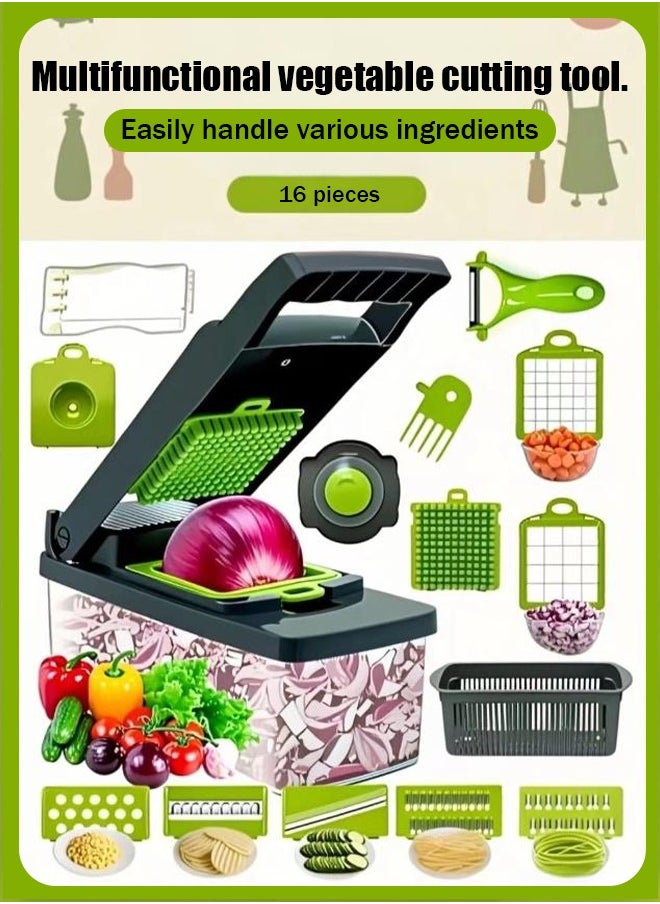 Multifunctional16-in-1   Vegetable Chopper French Fry Chopper Kitchen Utensils Vegetable Chopper Multifunctional Dicer Shredder Shredder Slicer
