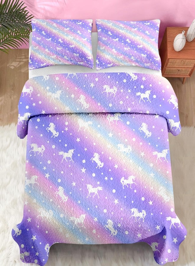 Pamnest Quilt Set Twin Size, Purple Colorful 2 Pcs Soft Bed Cover Bedding Set for Kids and Adults, Unicorn Rainbow Star Lightweight Bedspread Coverlet with Pillow Sham for All Season - Image 3