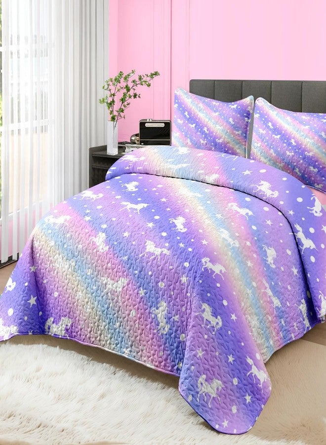 Pamnest Quilt Set Twin Size, Purple Colorful 2 Pcs Soft Bed Cover Bedding Set for Kids and Adults, Unicorn Rainbow Star Lightweight Bedspread Coverlet with Pillow Sham for All Season - Image 2