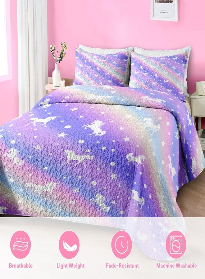 Pamnest Quilt Set Twin Size, Purple Colorful 2 Pcs Soft Bed Cover Bedding Set for Kids and Adults, Unicorn Rainbow Star Lightweight Bedspread Coverlet with Pillow Sham for All Season - Image 4