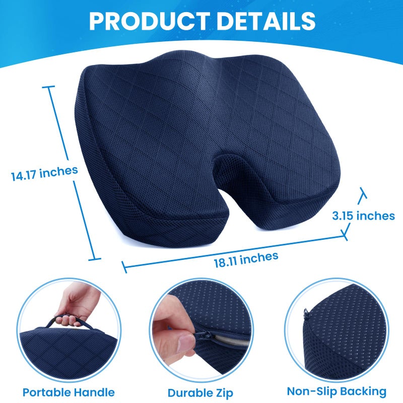 TushGuard Seat Cushion - Memory Foam Cushion for Office Chair, Car Seat, Airplane, Bleacher - Sciatica & Coccyx Pain Relief Desk Chair Cushion for Long Sitting Office Workers, Car Drivers(Blue) - Image 2
