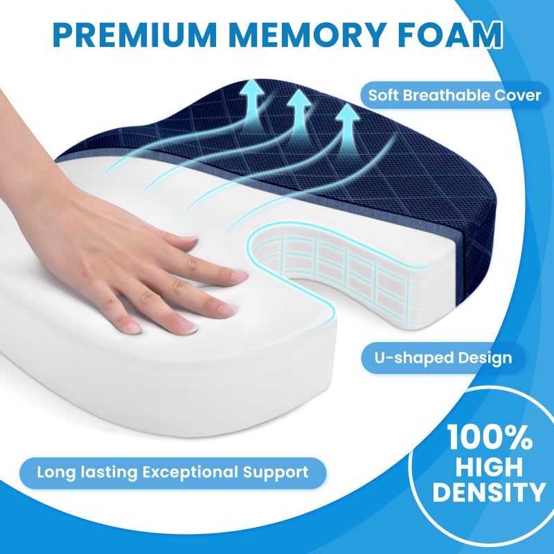TushGuard Seat Cushion - Memory Foam Cushion for Office Chair, Car Seat, Airplane, Bleacher - Sciatica & Coccyx Pain Relief Desk Chair Cushion for Long Sitting Office Workers, Car Drivers(Blue) - Image 3