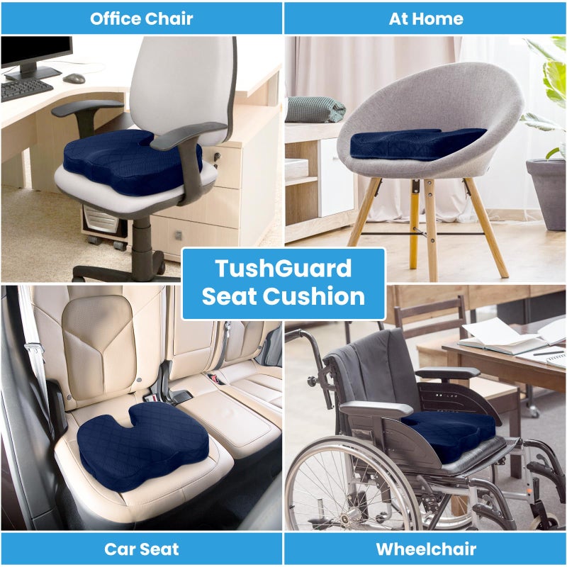 TushGuard Seat Cushion - Memory Foam Cushion for Office Chair, Car Seat, Airplane, Bleacher - Sciatica & Coccyx Pain Relief Desk Chair Cushion for Long Sitting Office Workers, Car Drivers(Blue) - Image 5
