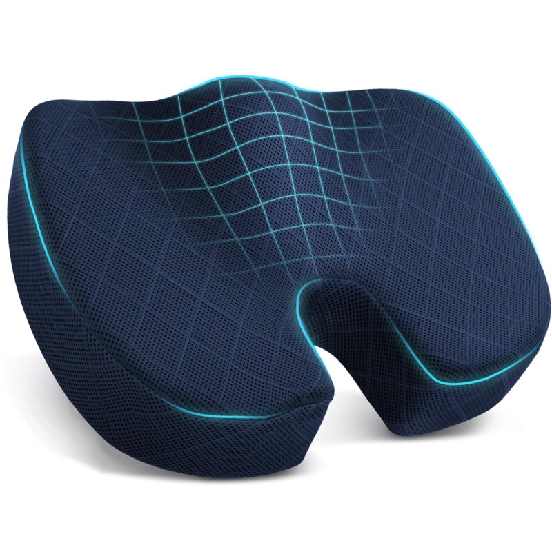 TushGuard Seat Cushion - Memory Foam Cushion for Office Chair, Car Seat, Airplane, Bleacher - Sciatica & Coccyx Pain Relief Desk Chair Cushion for Long Sitting Office Workers, Car Drivers(Blue) - Image 1