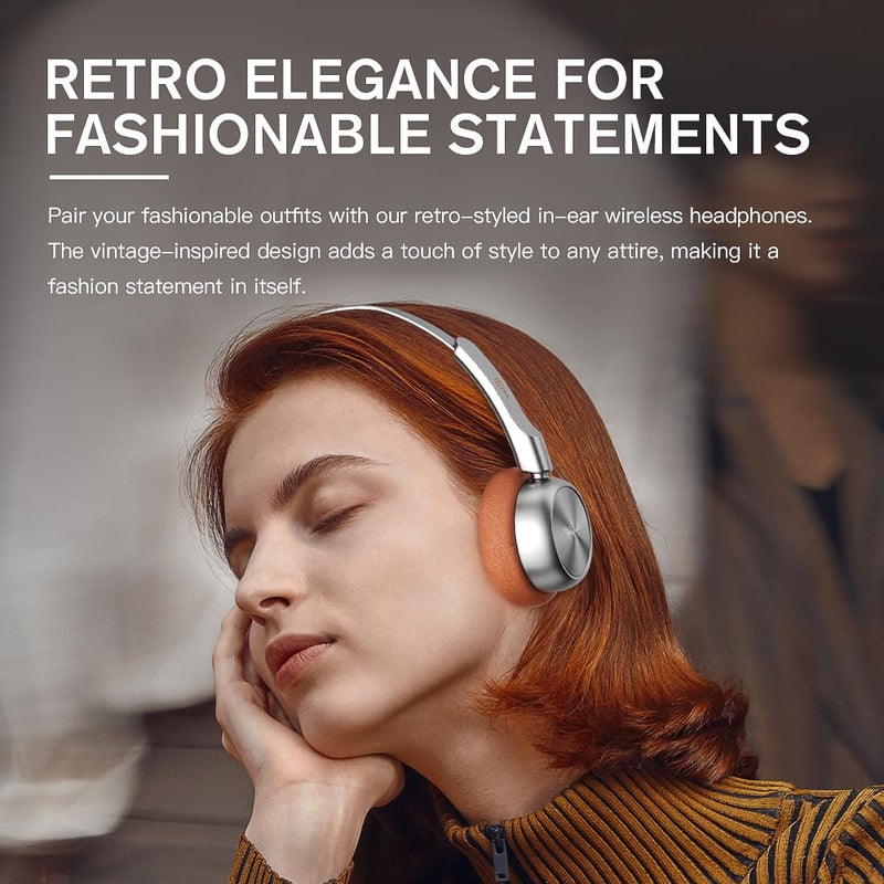 iKF R1 Wireless Retro Headphones | Bluetooth V 5.3 | 60 Hours Playtime | APP Custom Sound | Game Mode | Noise Isolation | Built-in Microphone | Throwback 80s 90s Design | Brown - Image 2