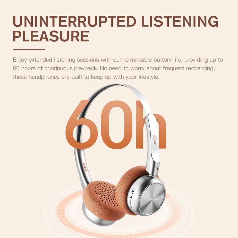 iKF R1 Wireless Retro Headphones | Bluetooth V 5.3 | 60 Hours Playtime | APP Custom Sound | Game Mode | Noise Isolation | Built-in Microphone | Throwback 80s 90s Design | Brown - Image 3