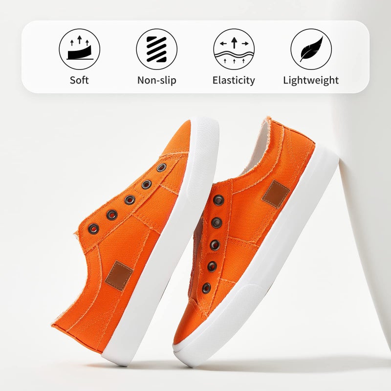 XRH Women's Slip on Shoes Non Slip Fashion Canvas Sneakers Low Top Casual Shoes(Orange,US7) - Image 5