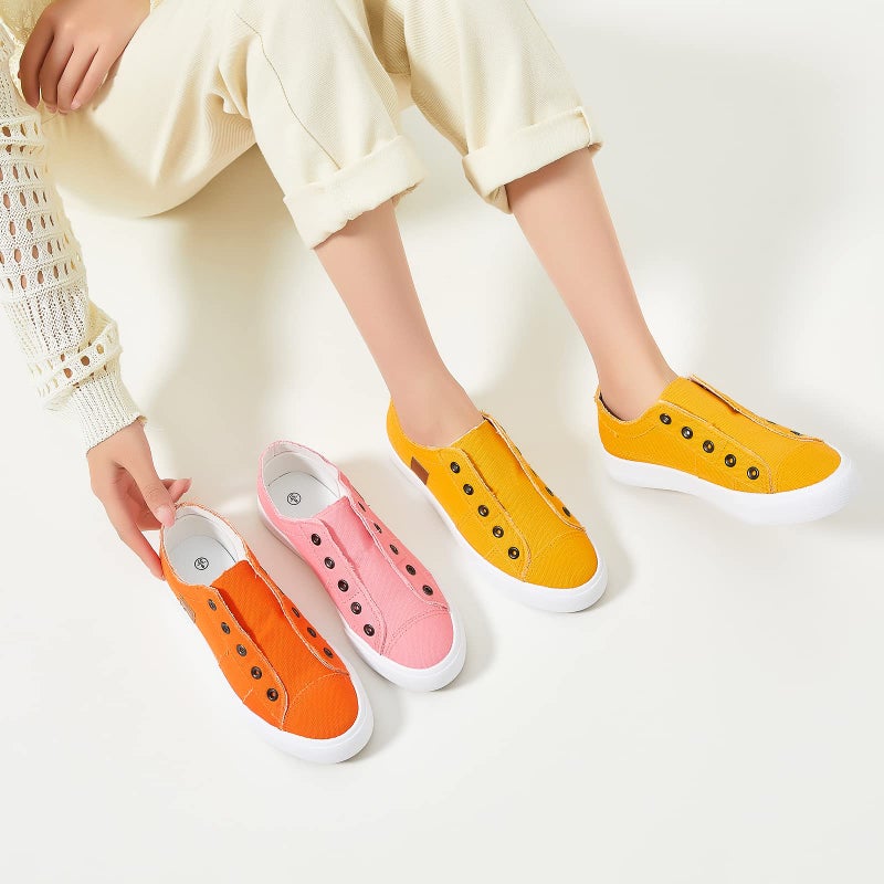 XRH Women's Slip on Shoes Non Slip Fashion Canvas Sneakers Low Top Casual Shoes(Orange,US7) - Image 2