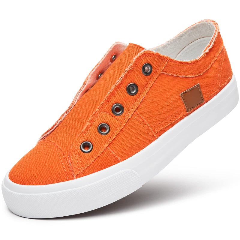 XRH Women's Slip on Shoes Non Slip Fashion Canvas Sneakers Low Top Casual Shoes(Orange,US7) - Image 1